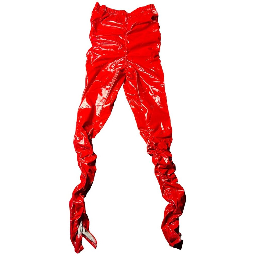 High Waist Stacked Leather Trousers Women's Pants
